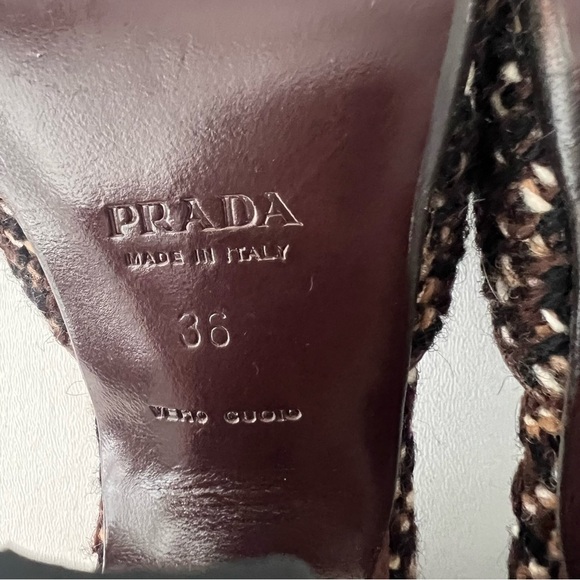 PRADA | Brown Tweed Leather Peep Toe D’Orsay Heels Pumps Vintage Y2K EU 36 - Picture 14 of 14
